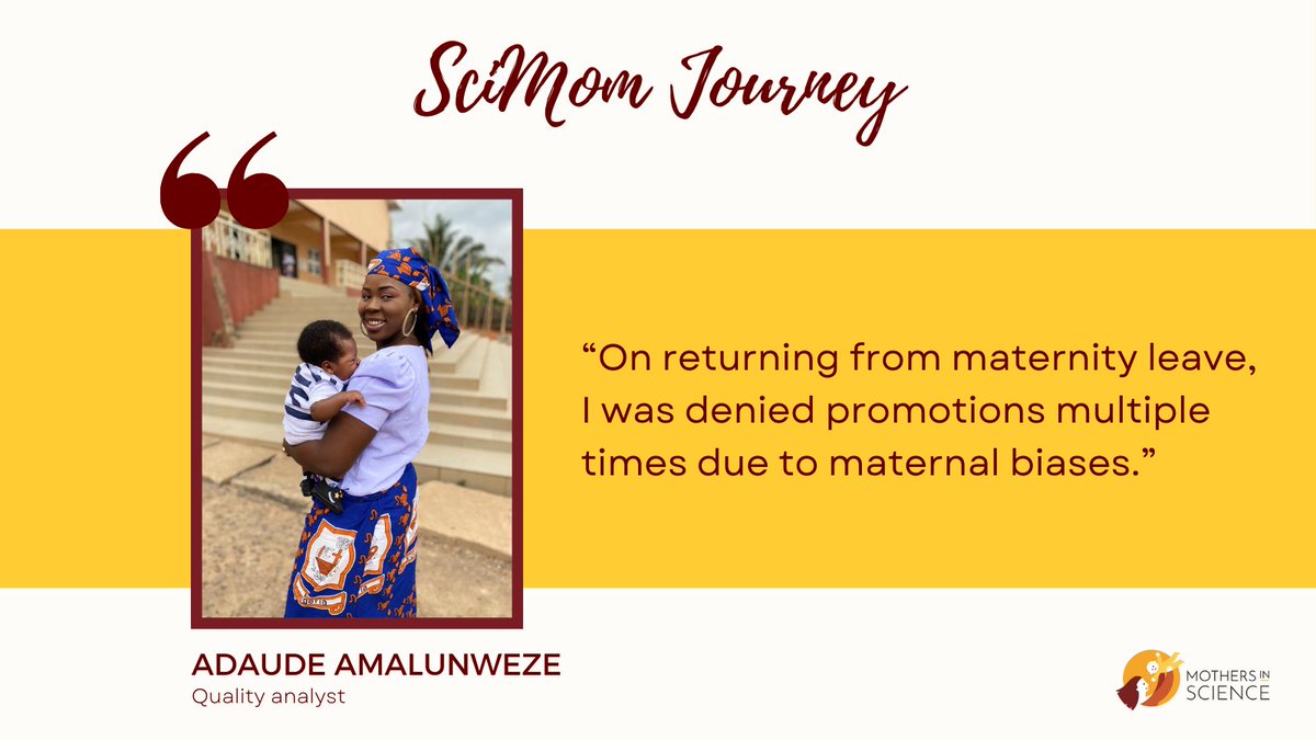 This month's #SciMomJourney from @Ada_Superstar speaks of the importance of resilience and determination to succeed in a male-dominated STEMM field. Adaude is a quality analyst based in Nigeria and a mother of one. Read her full story👇 shorturl.at/jy568 @Momademia