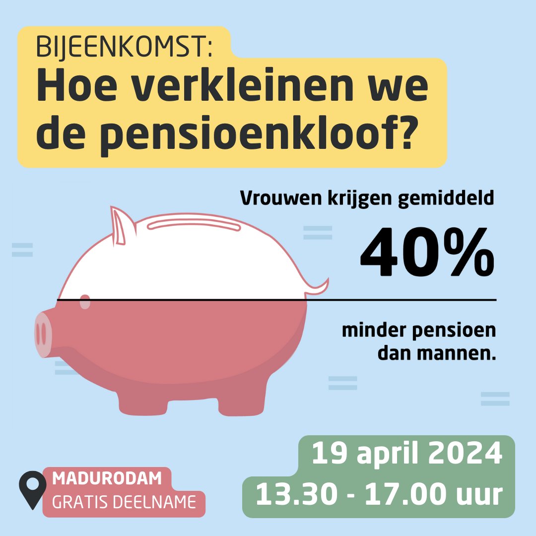 Discussieer je mee? Op vrijdag 19 april organiseert Netwerk Vrouwen FNV samen met Netspar een bijeenkomst over dit onderwerp. Meer informatie op fnv.nl/over-de-fnv/ac… #gelijkebeloning #pensioenkloof #FNV #vakbond