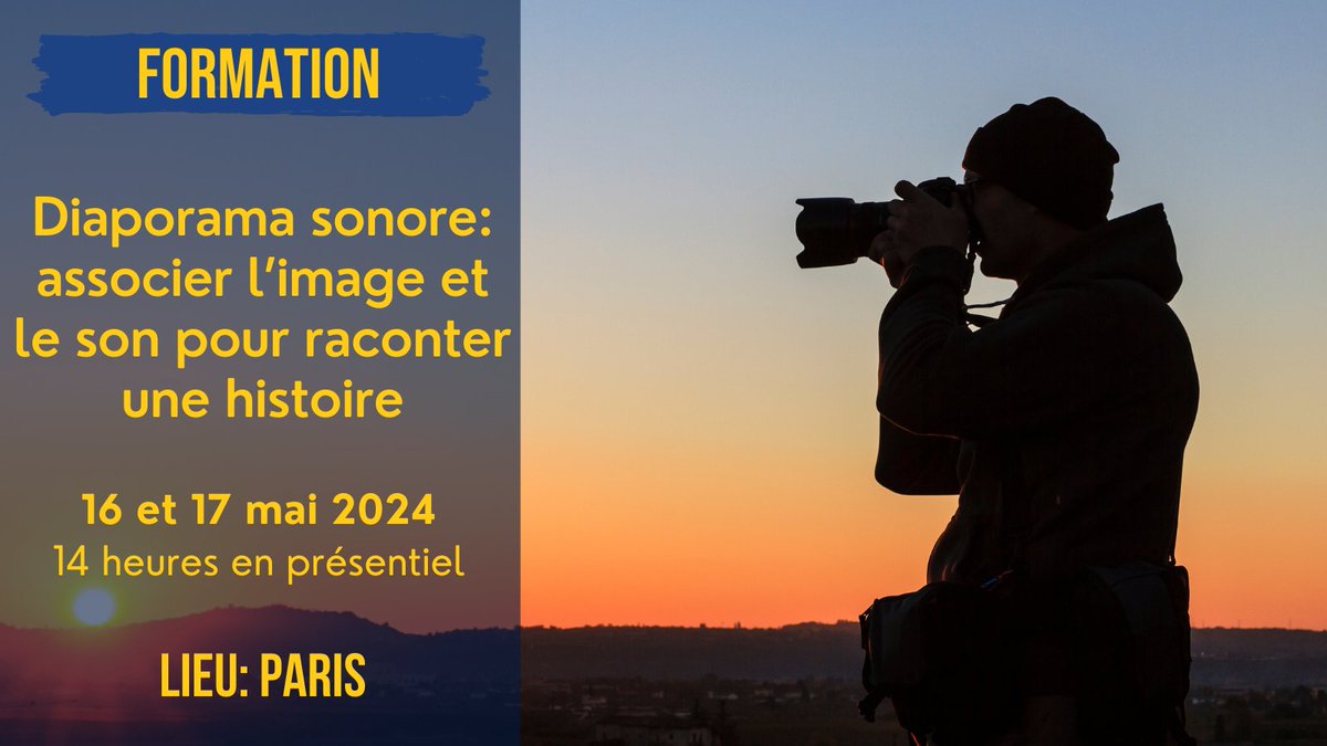 📅🌐 Réalisez votre premier film photographique avec notre #formation diaporama sonore. 📆 Date: 16 et 17 mai 2024 📍 Lieu: Paris 🎙️ Animée par @mariannerigaux 🎧📸 Apprenez à monter ensemble des images et des sons pour raconter une histoire. samsa.fr/formation-stag…