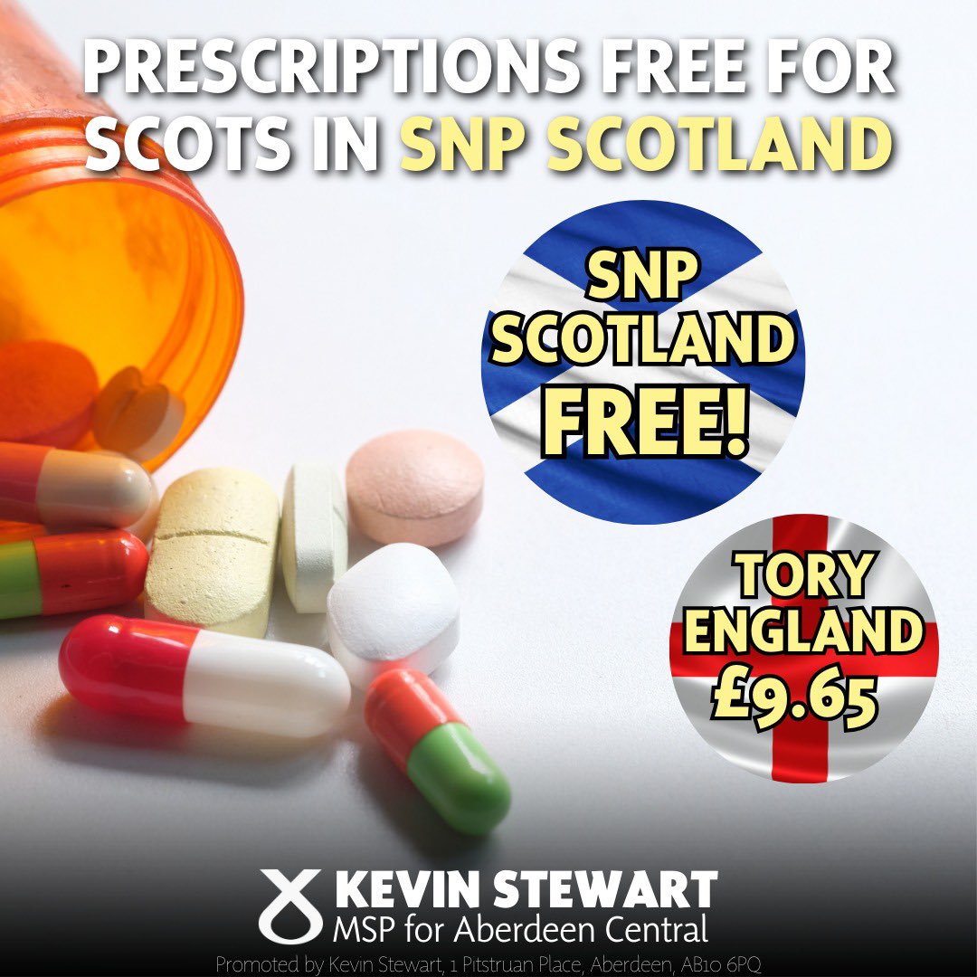 Prescriptions in Scotland are free for those who need them, but if you live in England you will pay £9.65. The SNP wll never tax ill health. However, keeping free prescriptions protected cannot be taken for granted as others don’t value them. #VoteSNP snp.org/the-westminste…