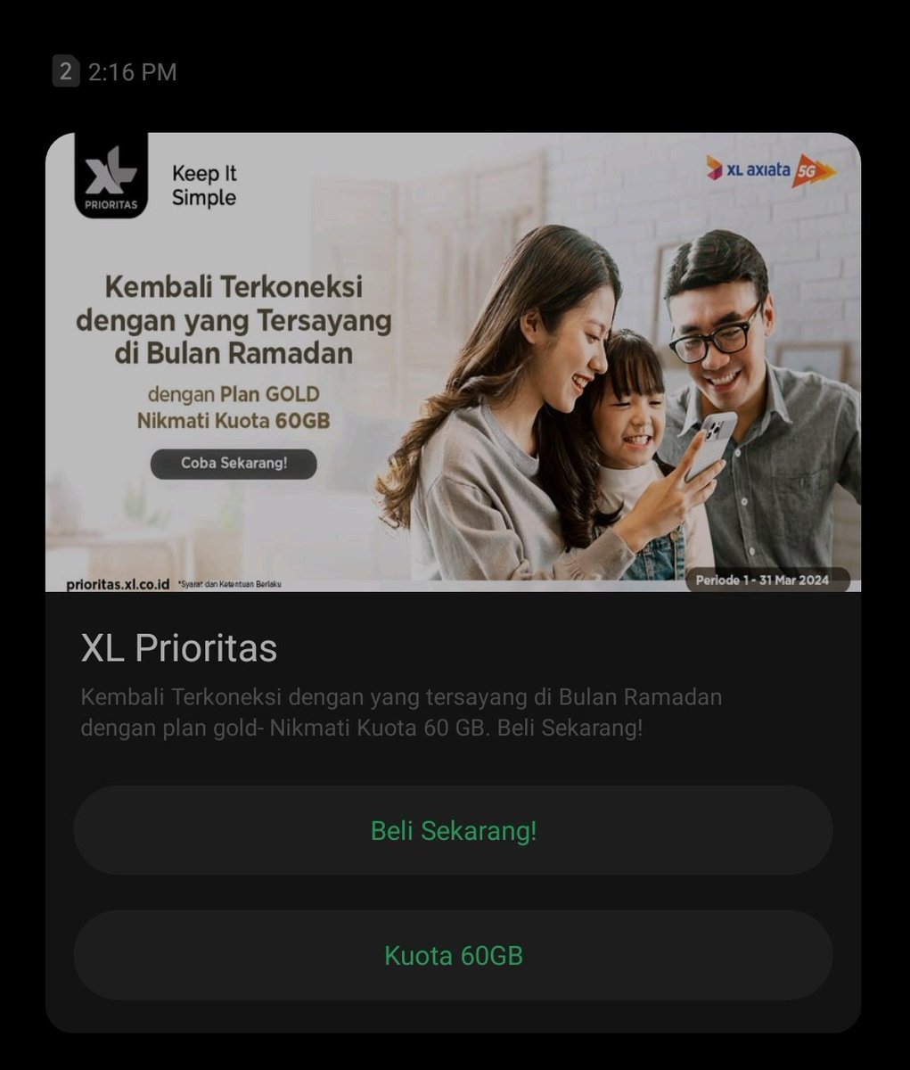 Ngga pakai XL sebagai provider, tapi dapet pesan ini melalui jaringan Telkomsel. (?)