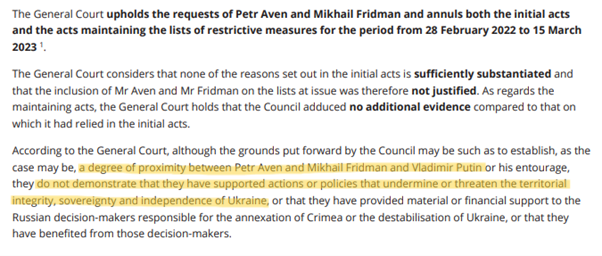 Once again, law fails the kleptocracy question. In Fridman v Council, the ECJ insists on a high threshold for sanctions. But this judgment acknowledges neither how money is made in kleptocratic environments nor how elite 🇷🇺 compatriots keep Kremlin ties. curia.europa.eu/jcms/upload/do…