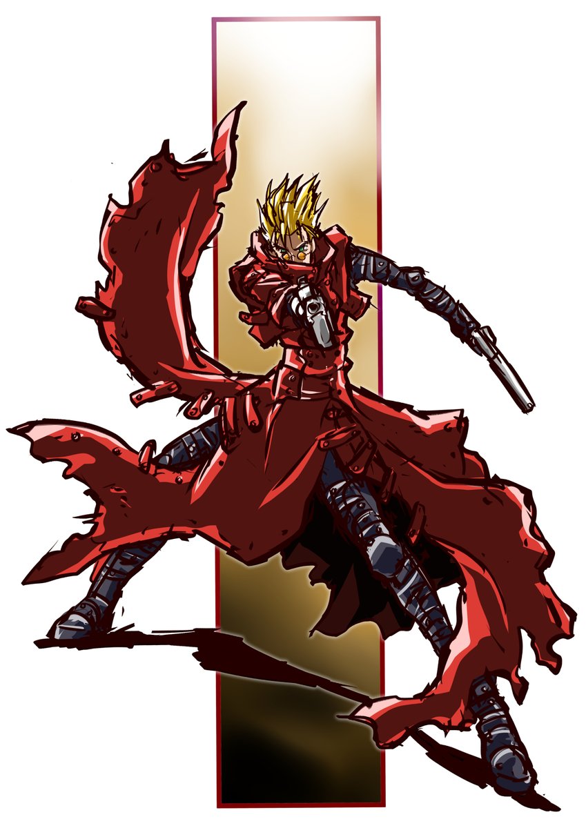 vash the stampede solo looking at viewer short hair simple background shirt blonde hair white background  illustration images