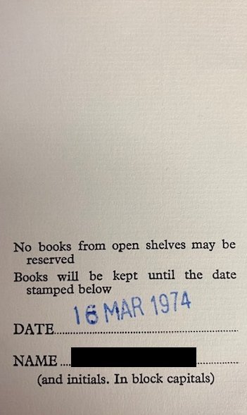 Today a trainee found a small glimpse into life before there were digital library systems! There are always traces of the past tucked away in older library books, ready to be found by readers and library staff alike! #LibraryFinds