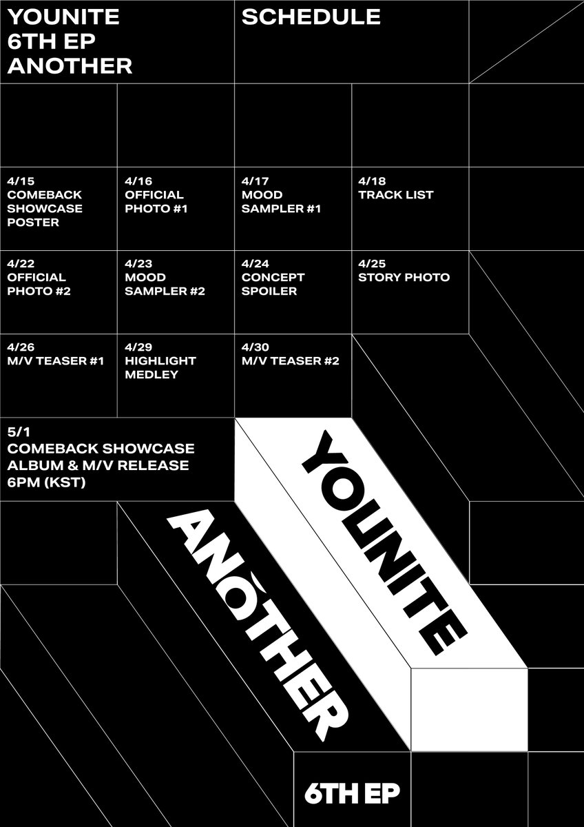 YOUNITE 6TH EP 'ANOTHER'
SCHEDULE

2024.05.01 6PM (KST) RELEASE

#YOUNITE #유나이트
#ANOTHER #Why_you_GEEKIN
#브랜뉴뮤직 #BRANDNEWMUSIC