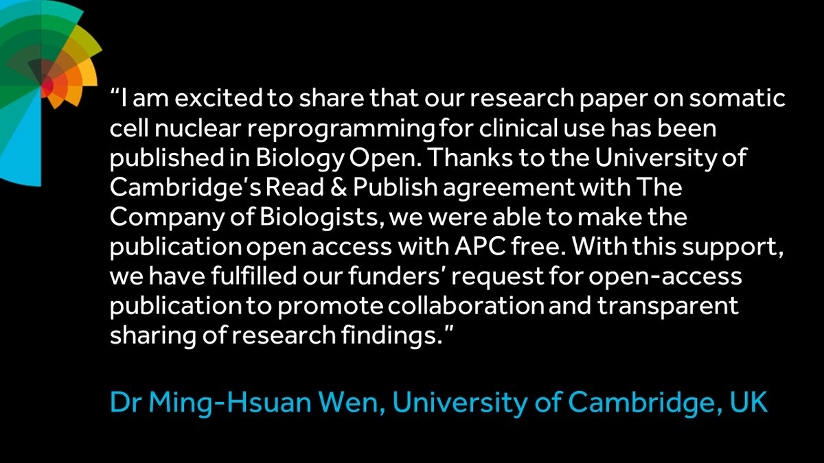 Thanks to Ming-Hsuan Wen @LittleMing4 @GurdonInstitute for sharing her experience of fee-free #OA publishing  @BiologyOpen via our #ReadAndPublish agreement with @Cambridge_Uni

Read Ming's paper bit.ly/3Jz4xWB

Is your institution participating? bit.ly/3O7BxGi