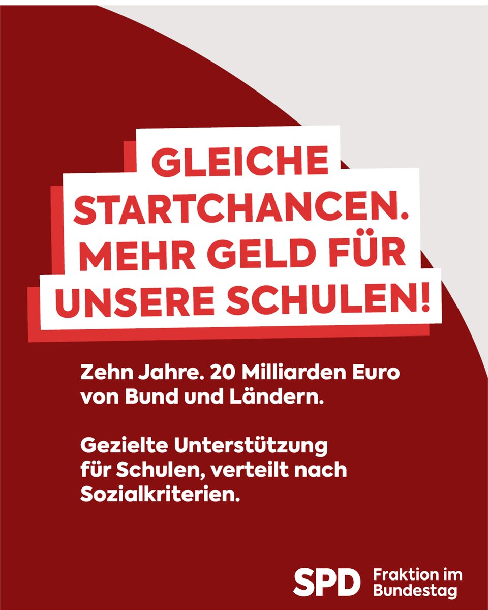 Wir bringen das größte Förderprogramm für Schulen an den Start, das es jemals gab! Mit dem Startchancen-Programm fließen zehn Jahre lang jährlich eine Milliarde Euro vom Bund und eine Milliarde Euro von den Ländern direkt an rund 4.000 Schulen.