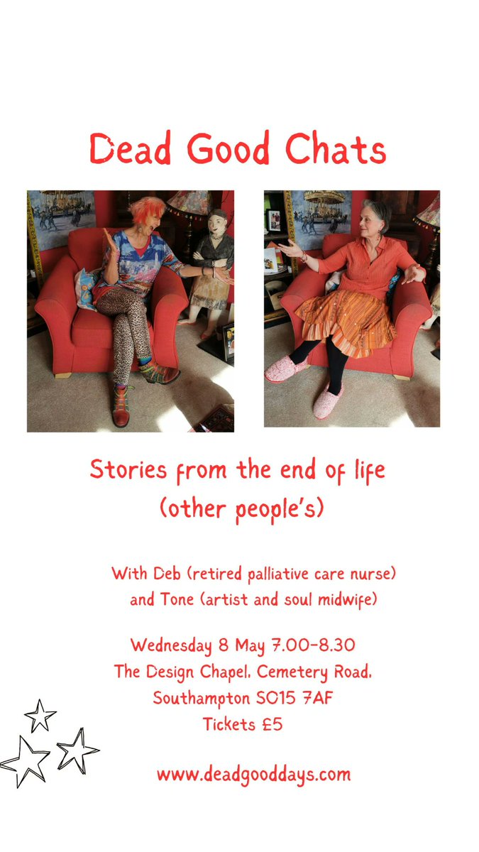 Dead Good Chats with Deb and Tone! 8 May 2024. Deb- Palliative Care Nurse 25 years & co founder of 'Dead Good Days' in Southampton. Antonia- Artist, Soul Midwife, Author of ' As Mother Lay Dying'. Deb & Tone have worked together for years. Chatting w insights & stories f EOL