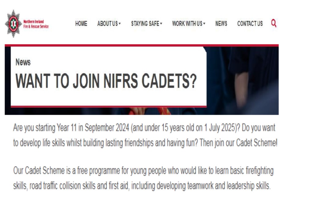 Yr 10 pupils, moving into Yr 11 next September, this is a great opportunity to join the Fire Cadets 🚒🔥 Applications close on Monday15th April 2024 at 3pm nifrs.org/want-to-join-n…