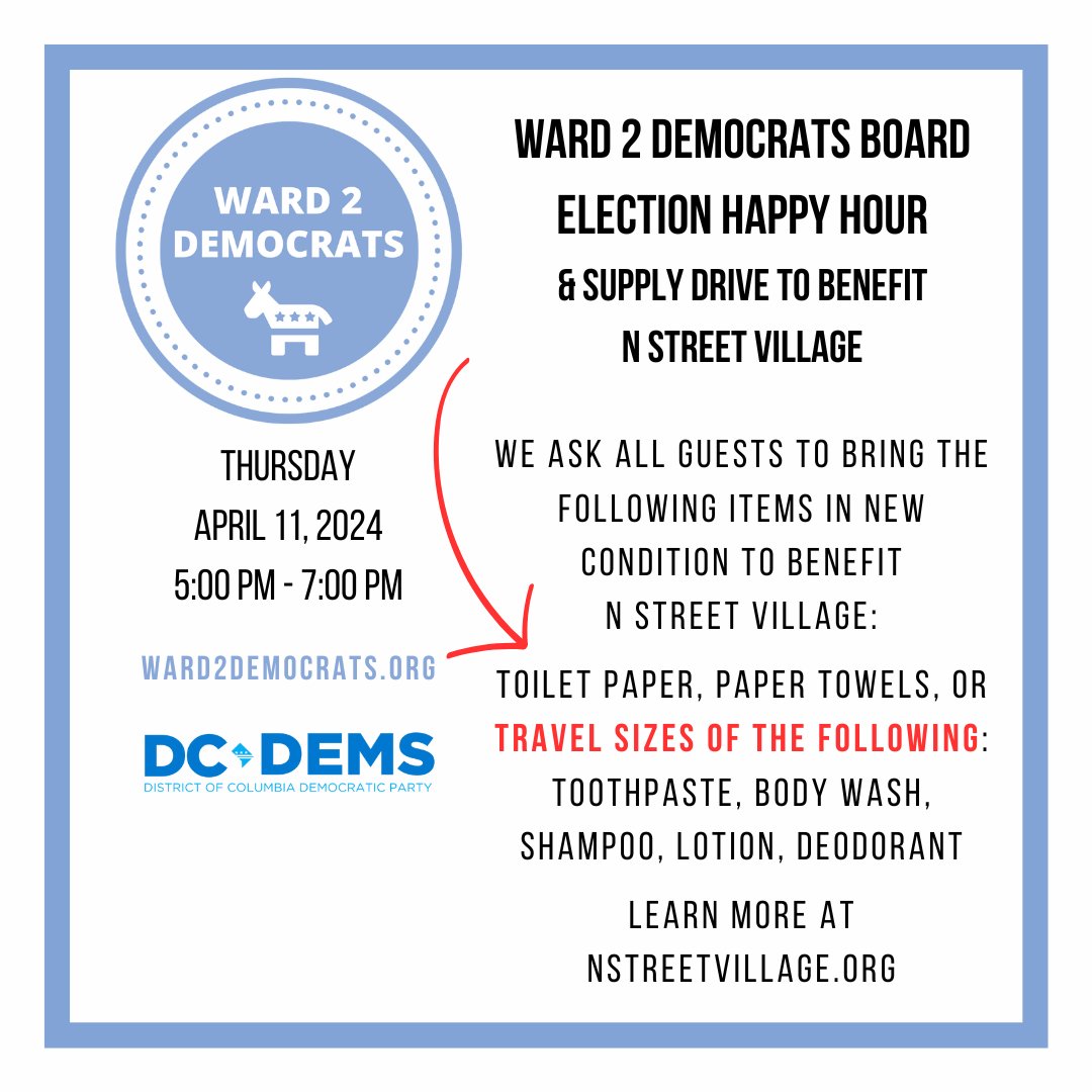 TONIGHT: Join Us to Vote For Ward 2 Dems Leadership and Support N Street Village! Info: mobilize.us/dcdemsward2/ev… #Ward2Dems #DCDems #Democrats