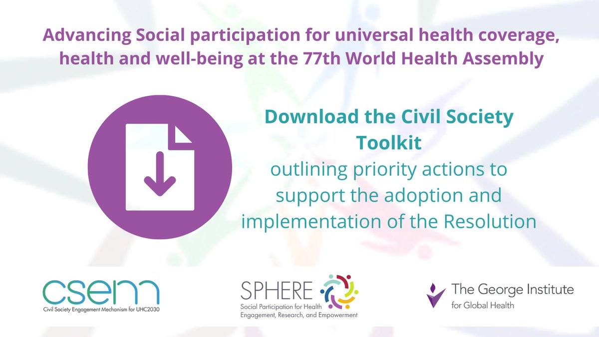 Take action to support the #WHA77 Resolution on Social participation for universal health coverage, health and well-being! 📢[NEW] A toolkit is now available to support civil society actions towards building support for the draft resolution More here➡️ csemonline.net/social-partici…