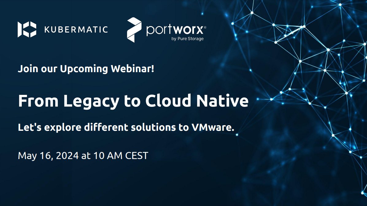 📢️ Upcoming webinar with @portwx on May 16!

@mfahlandt & Daniel Paul will showcase how a platform can be built on your existing hardware in a cloud native way🙌🏻
Register now 👉 hubs.li/Q02sx02_0
#Kubernetes #k8s #cloudnative #opensource #vmwarealternative