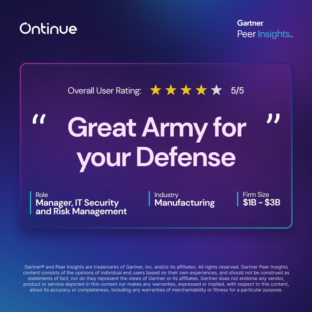 A customer in the Manufacturing industry said one thing they like about Ontinue is how our ‘alerts are delivered directly to our Instant messaging platform [Microsoft Teams!], we can respond to incidents much quicker.’  Read the full review: gtnr.it/3vwSpC1