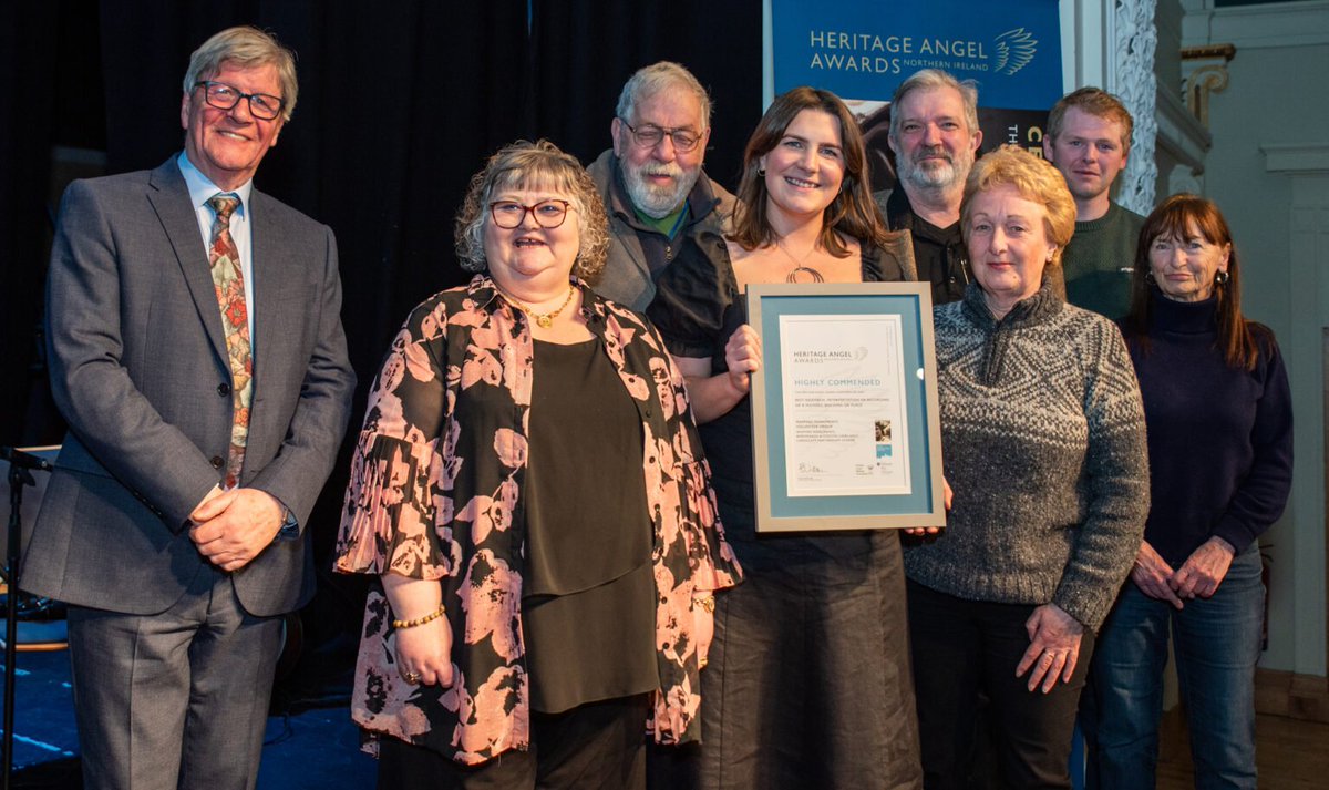 Congrats again to our Mapping Monuments Volunteer Group who were awarded highly commended in the 'Best Research or Interpretation of a Historic Building or Place' category at the @ulsterahs Heritage Angel Awards 👏 @QUBGeography @HeritageFundNI @profkdlilley @CCGHT