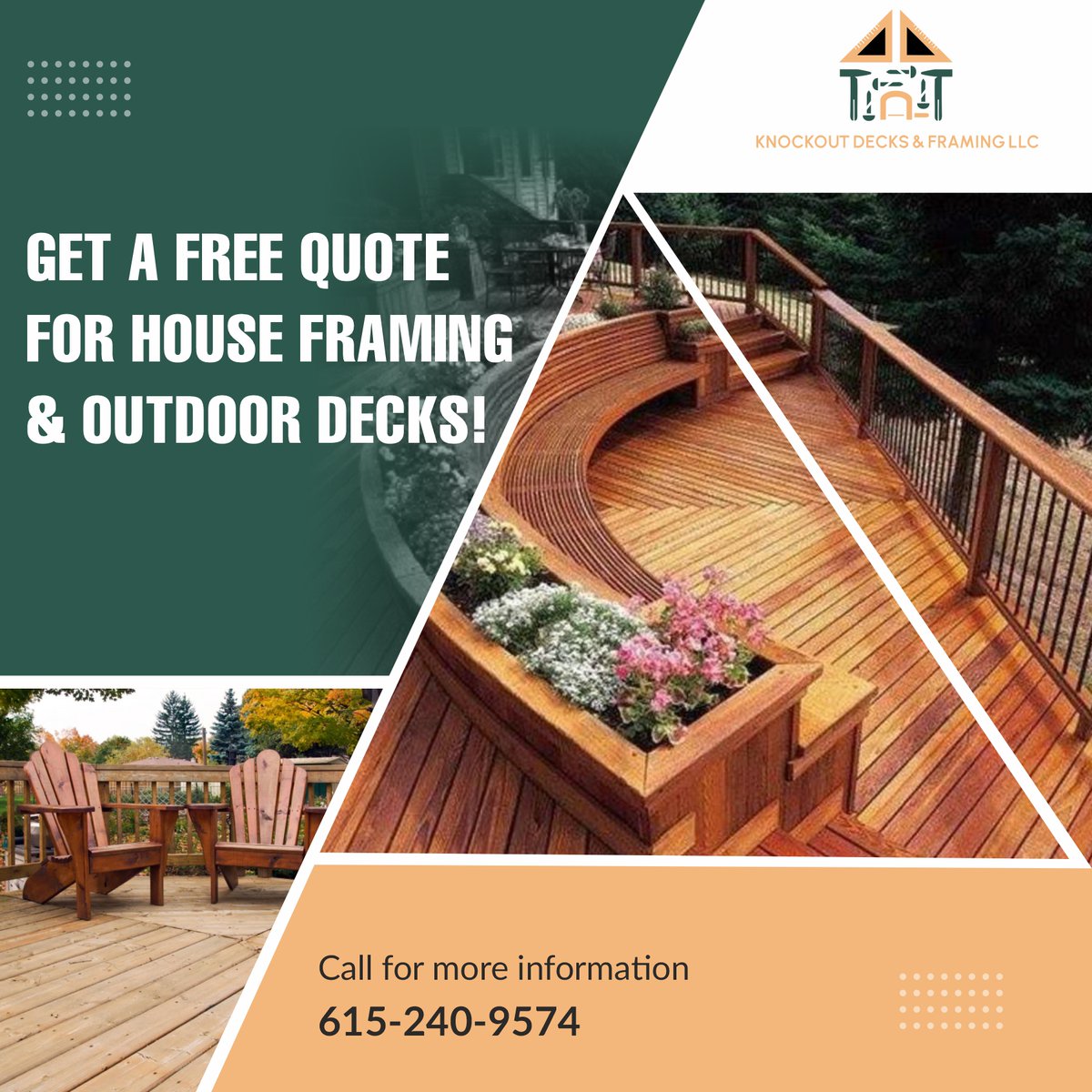KAndframin4320's tweet image. Transform your home with our expert house framing and outdoor deck services! Contact us today for a free quote and let's bring your vision to life. 🏠✨
Call Us On +1 615-240-9574

#KnockoutDecks #HouseFraming #OutdoorDecks #FreeQuote #HomeImprovement #ExpertCraftsmanship