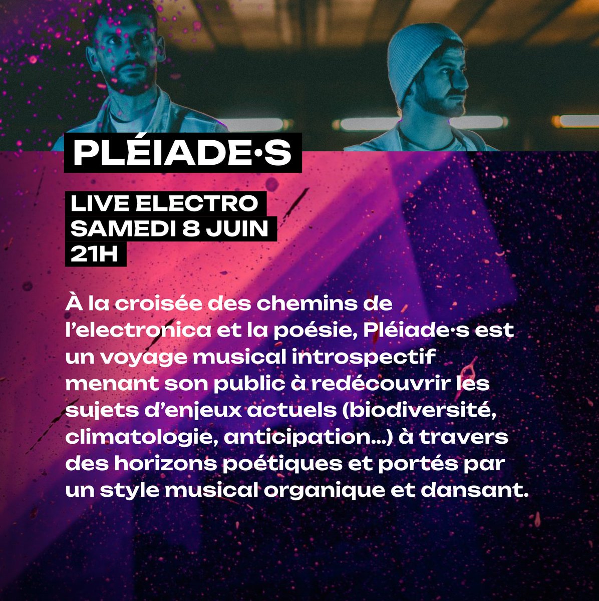 On commence à dévoiler la programmation ✨🧬🍹 ! Pléiade·s nous donne RDV pour leur live electro wild, sur textes scientifiques et écologiques Samedi 8 juin - 21h - Ground Control (Paris, 12) festivaldoublescience.com #sciencefestival #doublescience