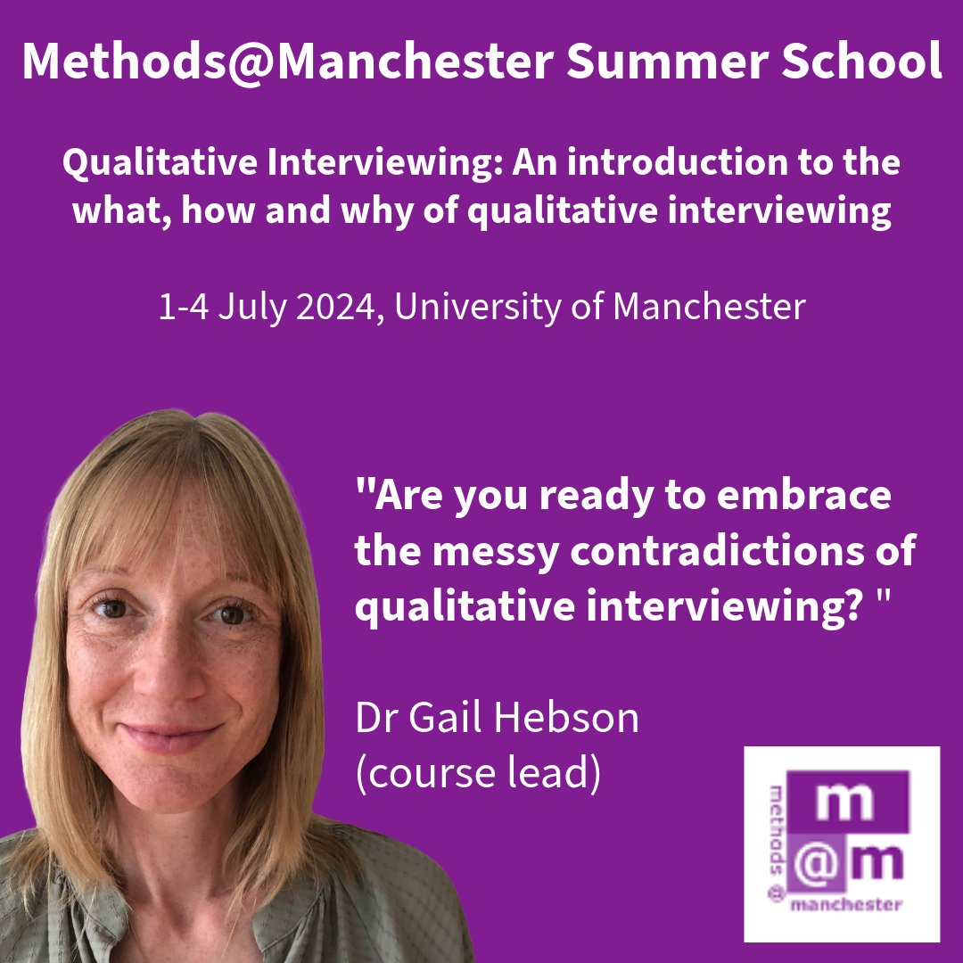 Do you want to develop your #qualitative #interview skills? In this short course Dr Gail Hebson will encourage you to critically consider their role in research. Suitable for #phd #ecr and other researchers More details here: new.express.adobe.com/webpage/JTa7lK…