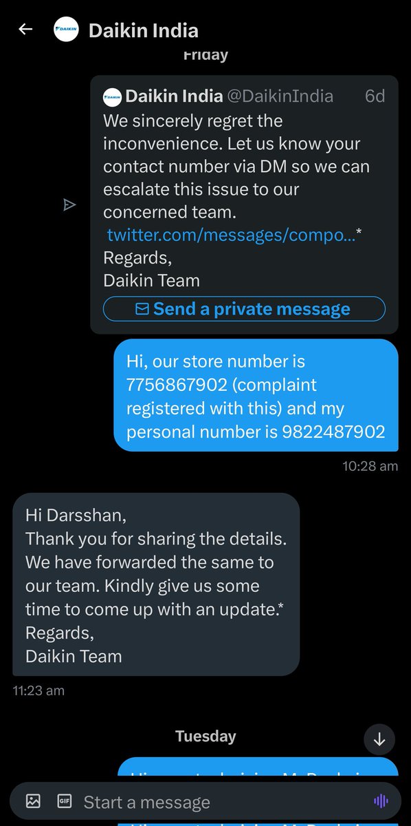 darshan78's tweet photo. Been more than 10 days in this sweltering heat and still no solution by @DaikinIndia only thing they are good at is giving empty promises @daikin #DaikinServiceIsPathetic help @ConsumrConxion @jagograhakjago https://t.co/wnUicEQrao