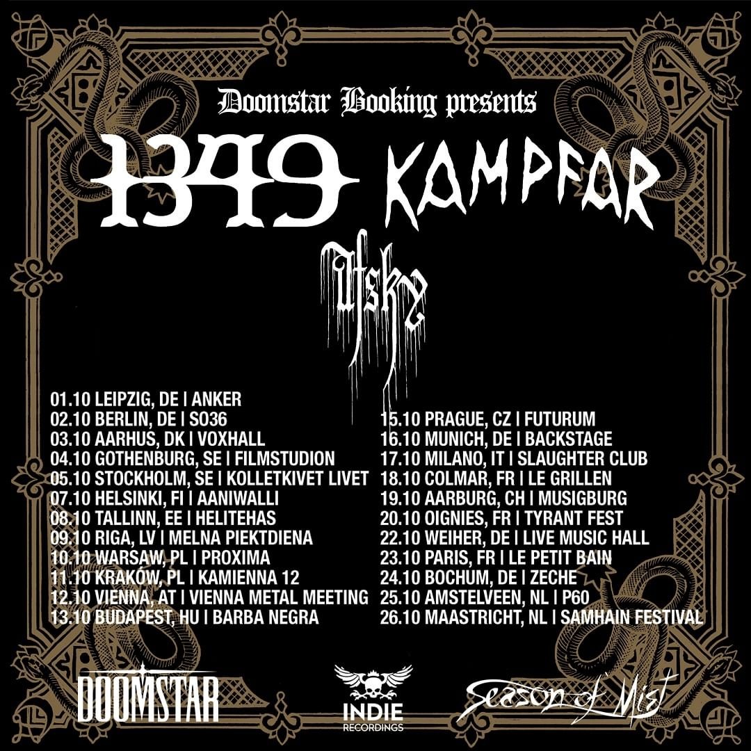 AURAL HELLFIRE ARRIVES IN MUNICH ON OCTOBER 16TH. @1349official and @Norsepagans, along with @afskyofficial, continue their European Tour at the @BackstageMunich on October 16th. Tickets: backstage.eu/1349-kampfar-l… DO NOT MISS IT. #legion1349 #auralhellfire #kampfar #afsky