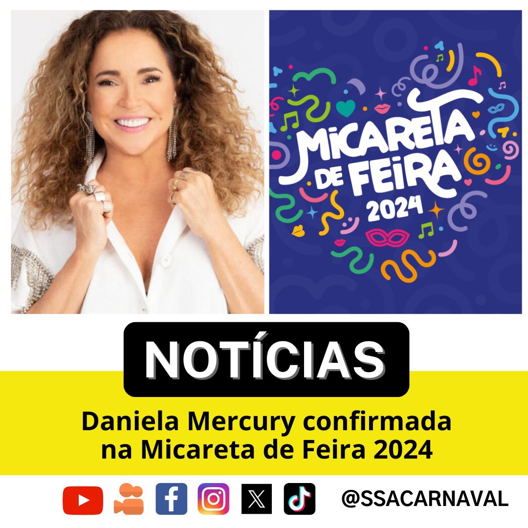 ssacarnaval's tweet photo. A cantora @DanielaMercury confirmada na Micareta de Feira 2024: eitchaaaa, sucessão!! Em breve mais informações. Durante a coletiva, o Governador da Bahia, o sucessão @JeronimoBa13 confirmou a presença da Rainha do Axé na folia! #EitchaSSA #MicaretadeFeira #FeiradeSantana https://t.co/0PU0fArATb