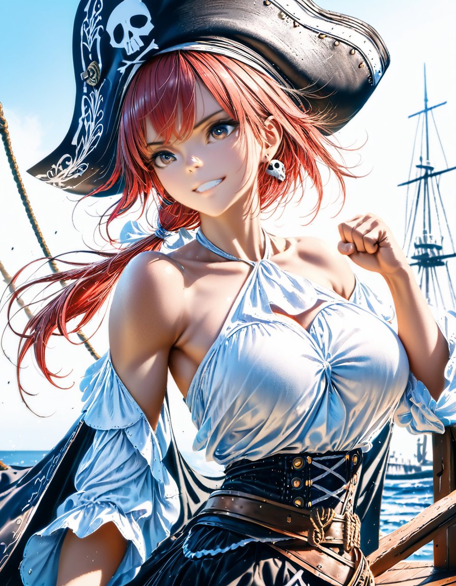 #SDXL1 AnimagineXL 各種情報はちちぷいに掲載。 chichi-pui.com/posts/054b537d… #ちちぷい さんとこのユーザ投稿企画「大海賊時代」が始まっていたので参加参加！ 赤毛の女船長、みたいな感じの画像にしてみました！