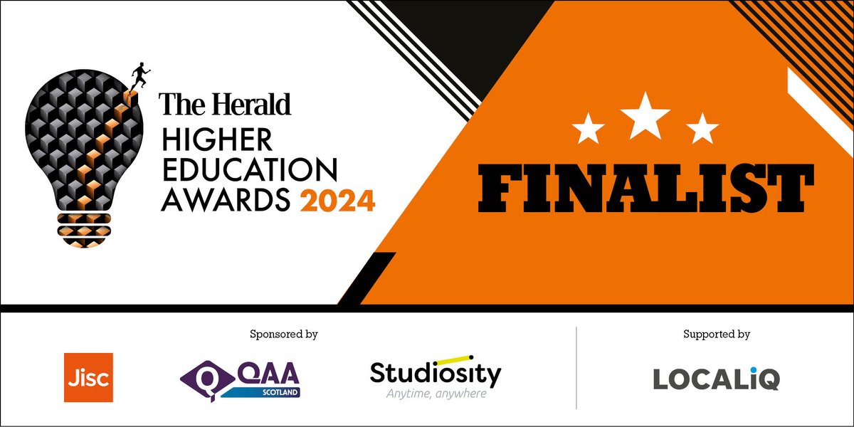 Exciting news! 🎉 We have been nominated for FOUR awards at this year's @heraldscotland Higher Education Awards! 🏆 Huge applause to our incredible staff and students for their dedication and hard work 👏 Take a look at our nominations 👇🧵