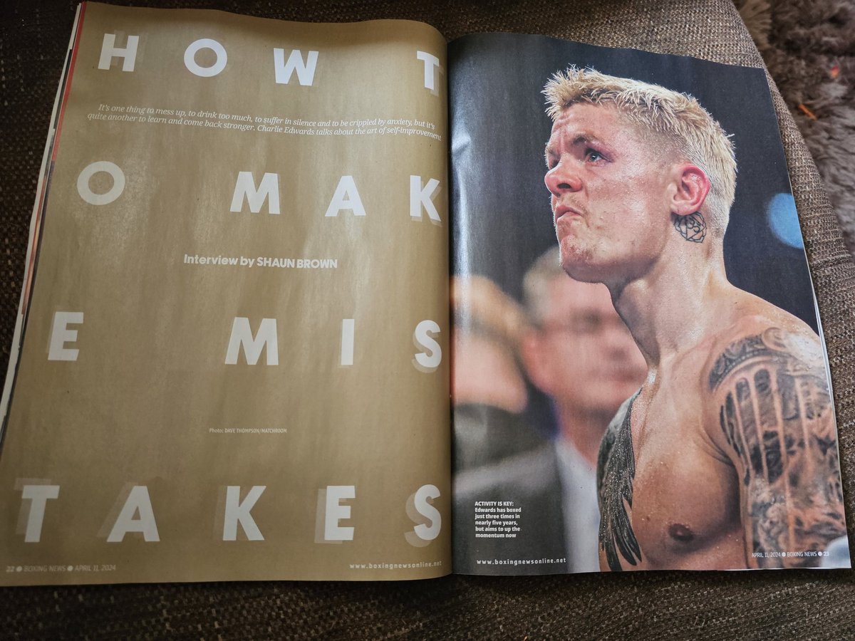 Pick up a copy of this week's @BoxingNewsED, and you can read my interview with Charlie @CEdwardsBoxing. Ahead of his ring return, Charlie opened up about anxiety, ADHD, overcoming a drink problem, and why he wanted @swiftysmith as his trainer.