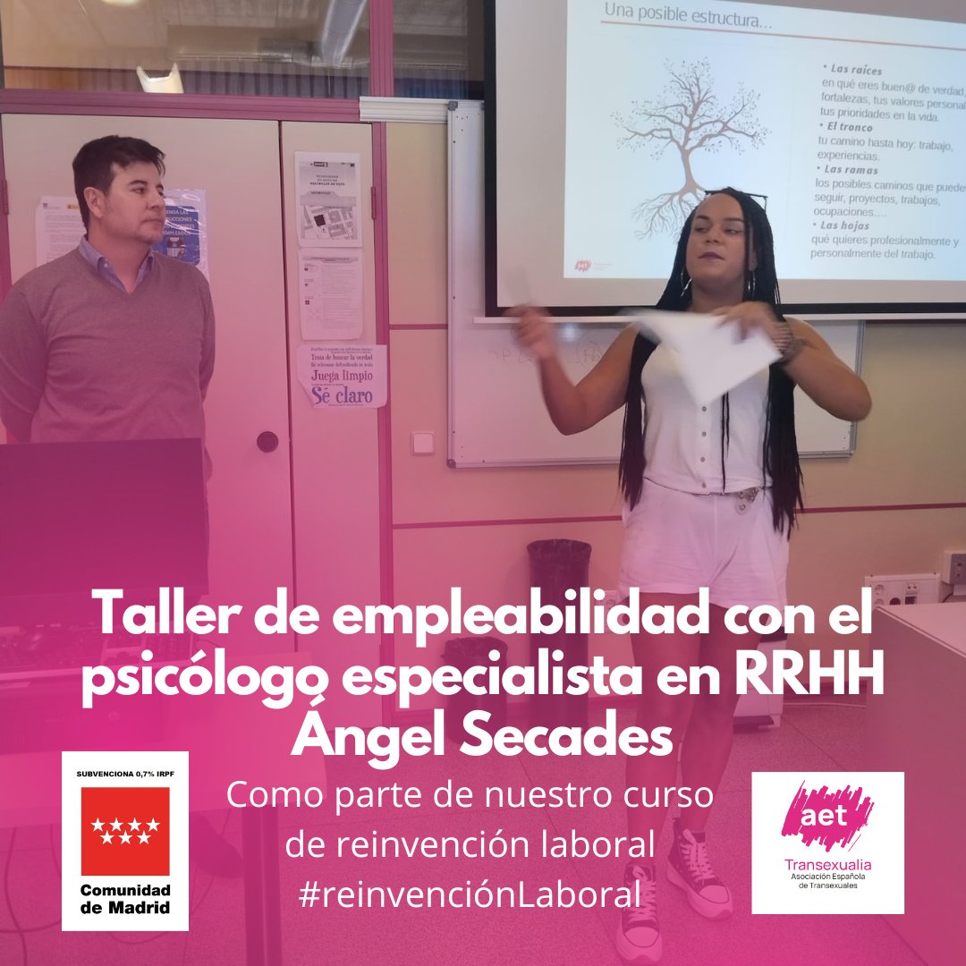 AetTransexualia's tweet photo. Nuestro agradecimiento hoy va para Ángel Secades, psicólogo que visitó a nuestro alumnado del curso de #reivenciónlaboral para abordar la empleabilidad desde el punto de vista de la psicología y los rrhh. Proyecto financiado con el 0.7% de IRPF
@ComunidadMadrid #empleoTrans https://t.co/xp0fefqmOi
