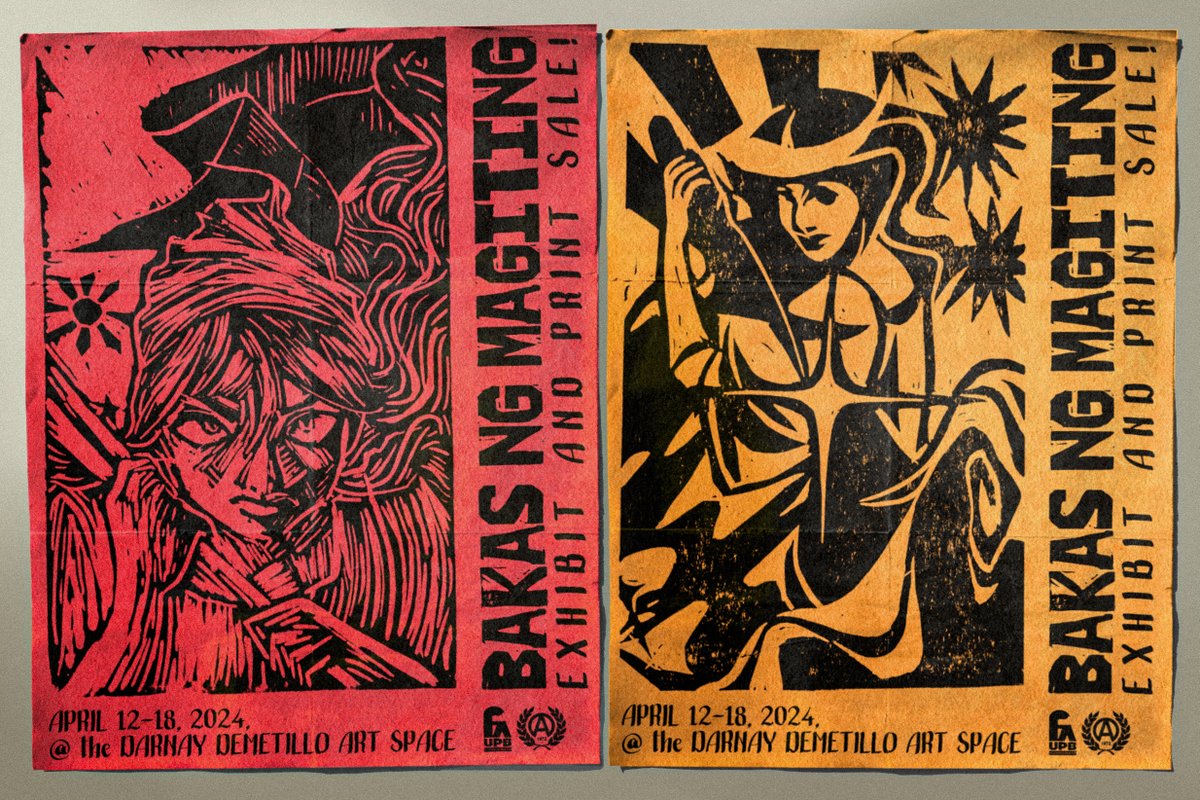 upacbaguio's tweet photo. The UP Artists’ Circle Fraternity and Sorority invites you to “BAKAS NG MAGITING”, an exhibit and print sale that will run from April 12-18, 2024 at the Darnay Demetillo Art Space, University of the Philippines Baguio.

(1/3) https://t.co/2x2F1cWSss