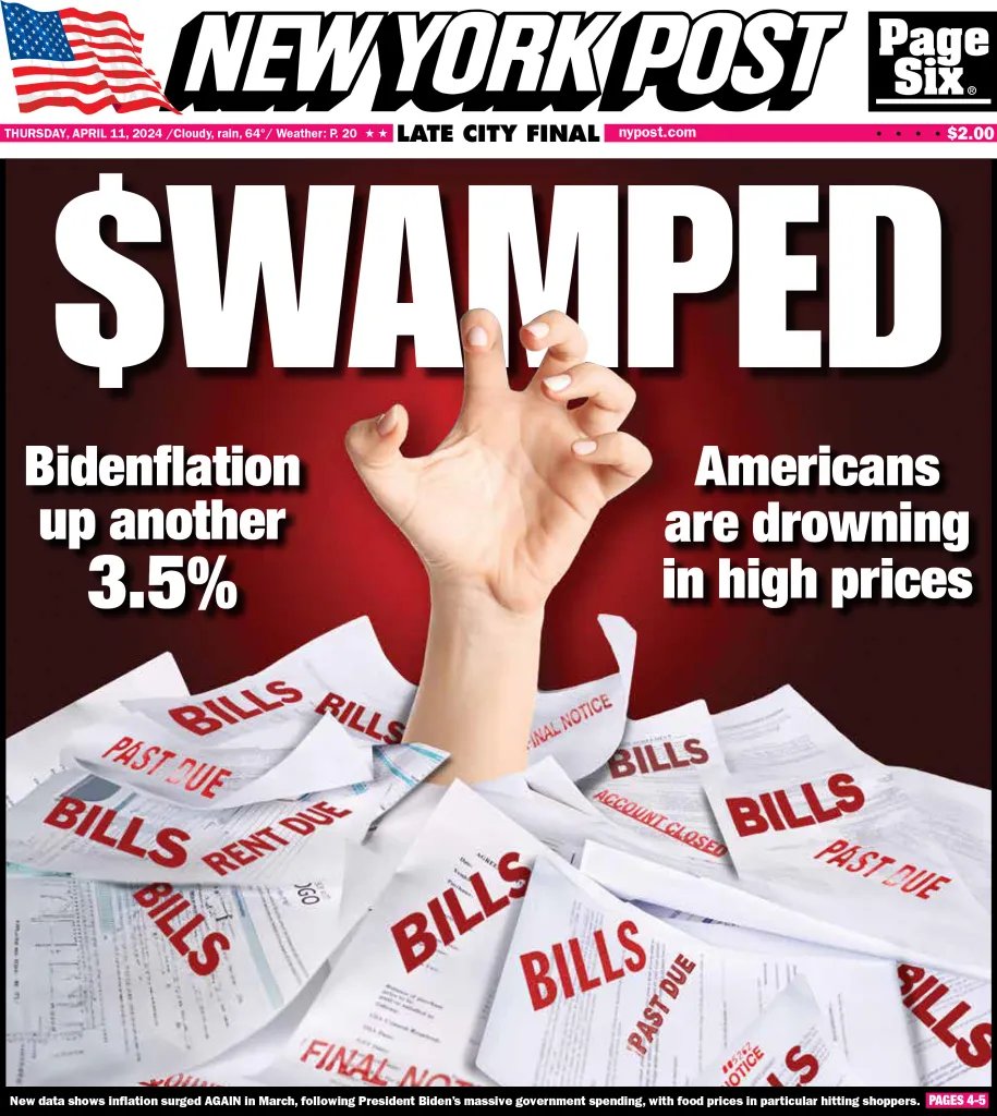 Today's cover: Biden pays the price for causing runaway inflation as Americans are buried in bills trib.al/m8sjVQD