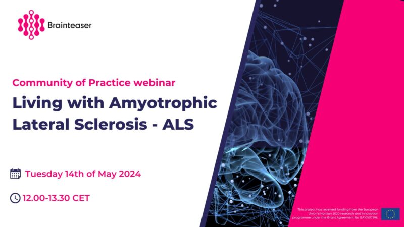 📢 2nd #BRAINTEASER Community of Practice webinar!

Join us for a stimulating discussion aimed at raising awareness, providing valuable insights, and enhancing understanding on living with #AmyotrophicLateralSclerosis (#ALS) ❕

Learn more and register: brainteaser.health/news/living-wi…