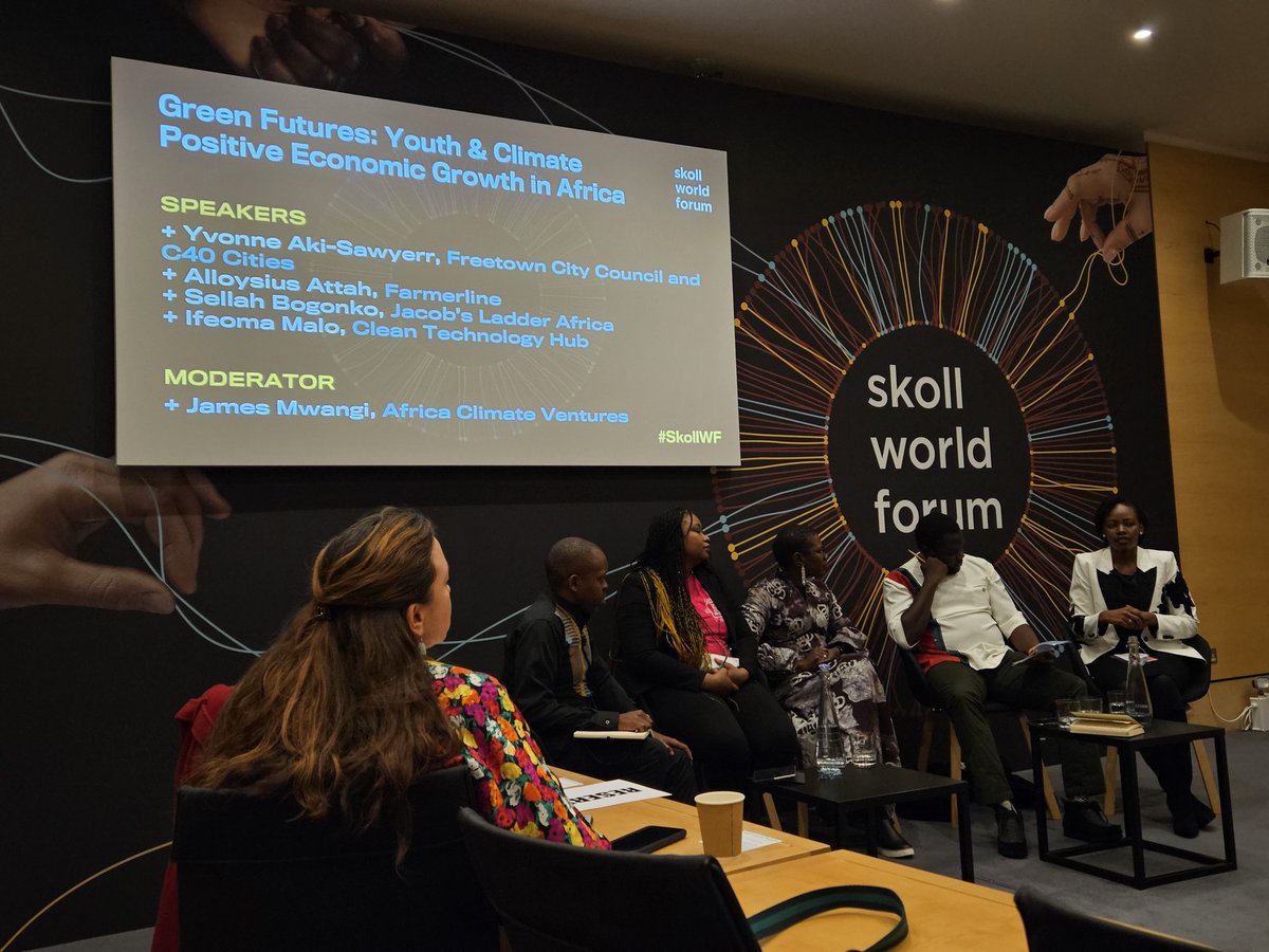 Incredible session starting today: 'Green Future s: Youth & Climate Positive Economic Growth in Africa'. @TutuFellows @JamesMwangi moderating most vibrant session yet. Thank you for bringing the Climate conversation to life ✊🏽 #SkollWF @Gen_Earth @SkollFoundation #ClimateAction