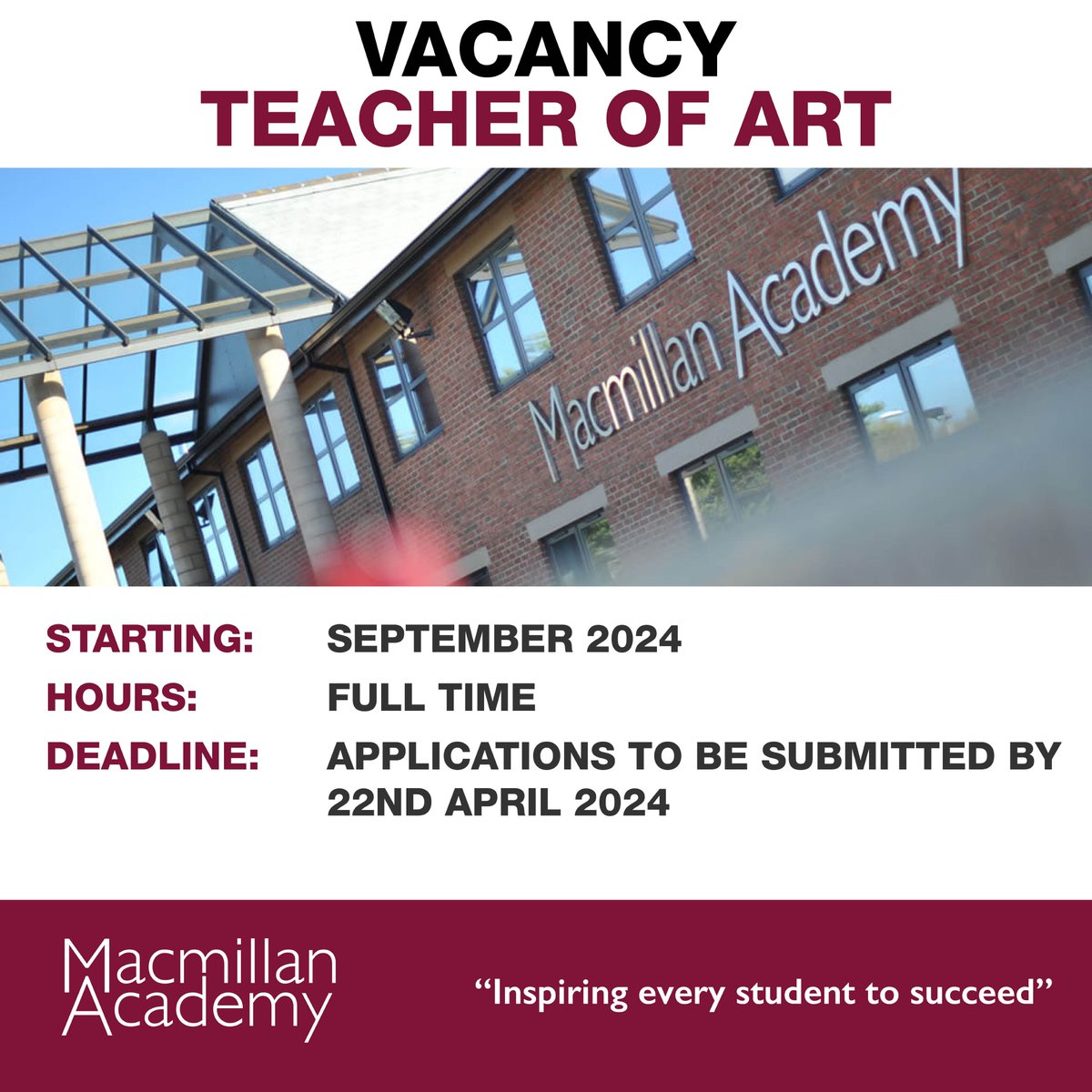 We are looking to appoint an enthusiastic and outstanding artist teacher to join our art department. To read more, and to apply click here: tinyurl.com/mdnuwux5