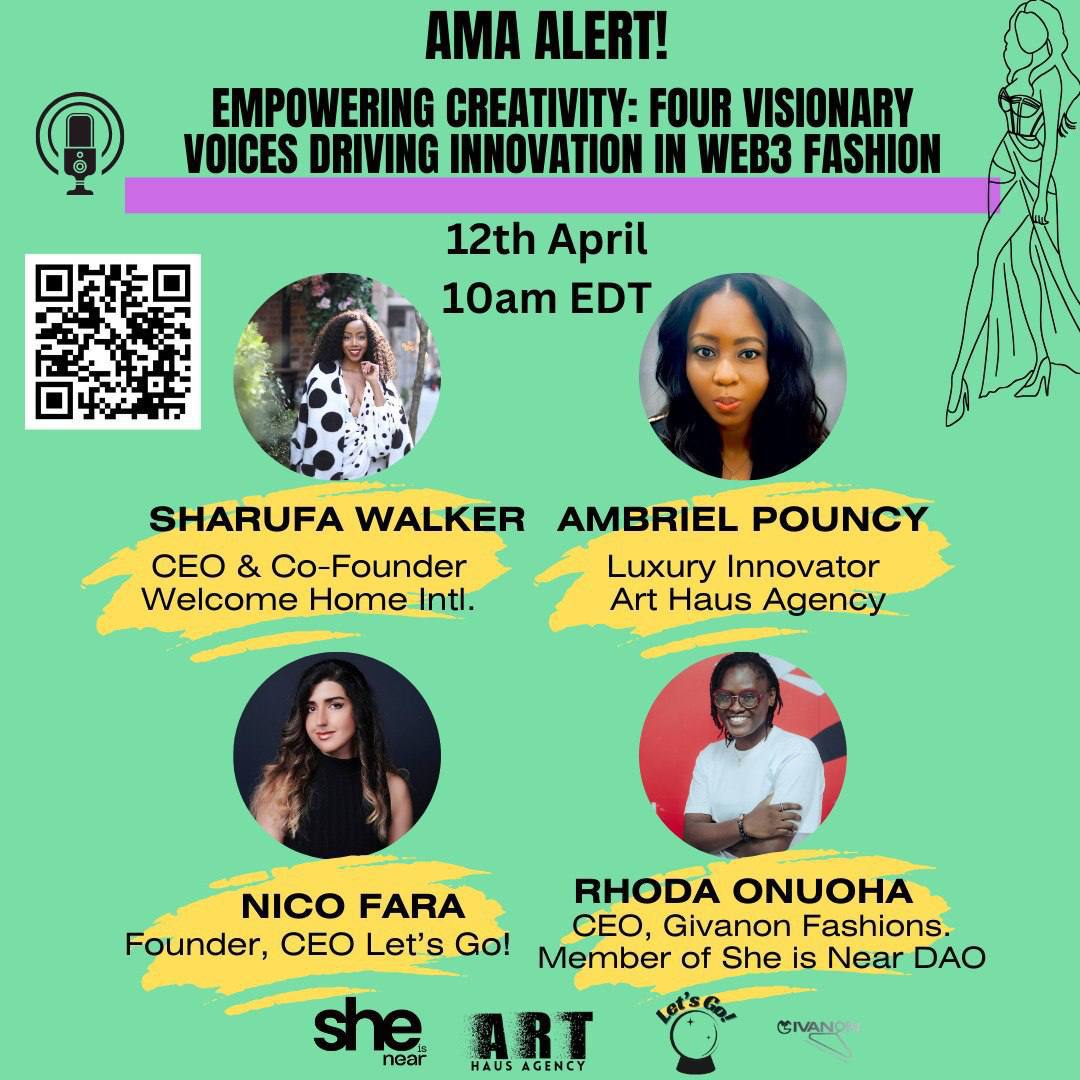 DabbieElla's tweet photo. Don't forget to mark your calendar for @sheisnear23 upcoming AMA!

 Join us to delve into the professional and creative paths of Web3 fashion pioneers including @ambrielpouncy, @NicoFara_, @Giva_non, and @SharufaRWalker

Date: Friday, April 12th
Time:10 am EDT
2:pm UTC
#FDAO #NDC https://t.co/QzB4jwnb0r