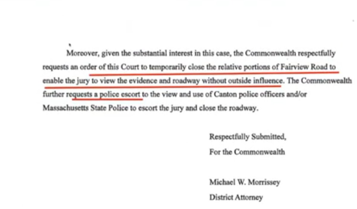 CWs Motion to View 

Not only does the CW want the jury to view the scene, as does the defense. They also want to close Fairview Rd and tow Karens SUV there.