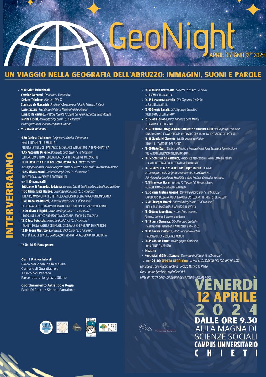 Notte internazionale della Geografia 12 aprile 2024, ore 9.00 - Aula Magna Scienze Sociali, Campus Chieti unich.it/news/notte-int…