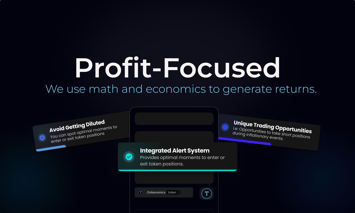 Our approach to Tokenomics is Profit-Centric. 

 We equip you with TWO TOOLS that provide a competitive edge:

→Trading Indicator  
• built on top of trading view.

→ Tokenomics Agent  
• built on top of discord.