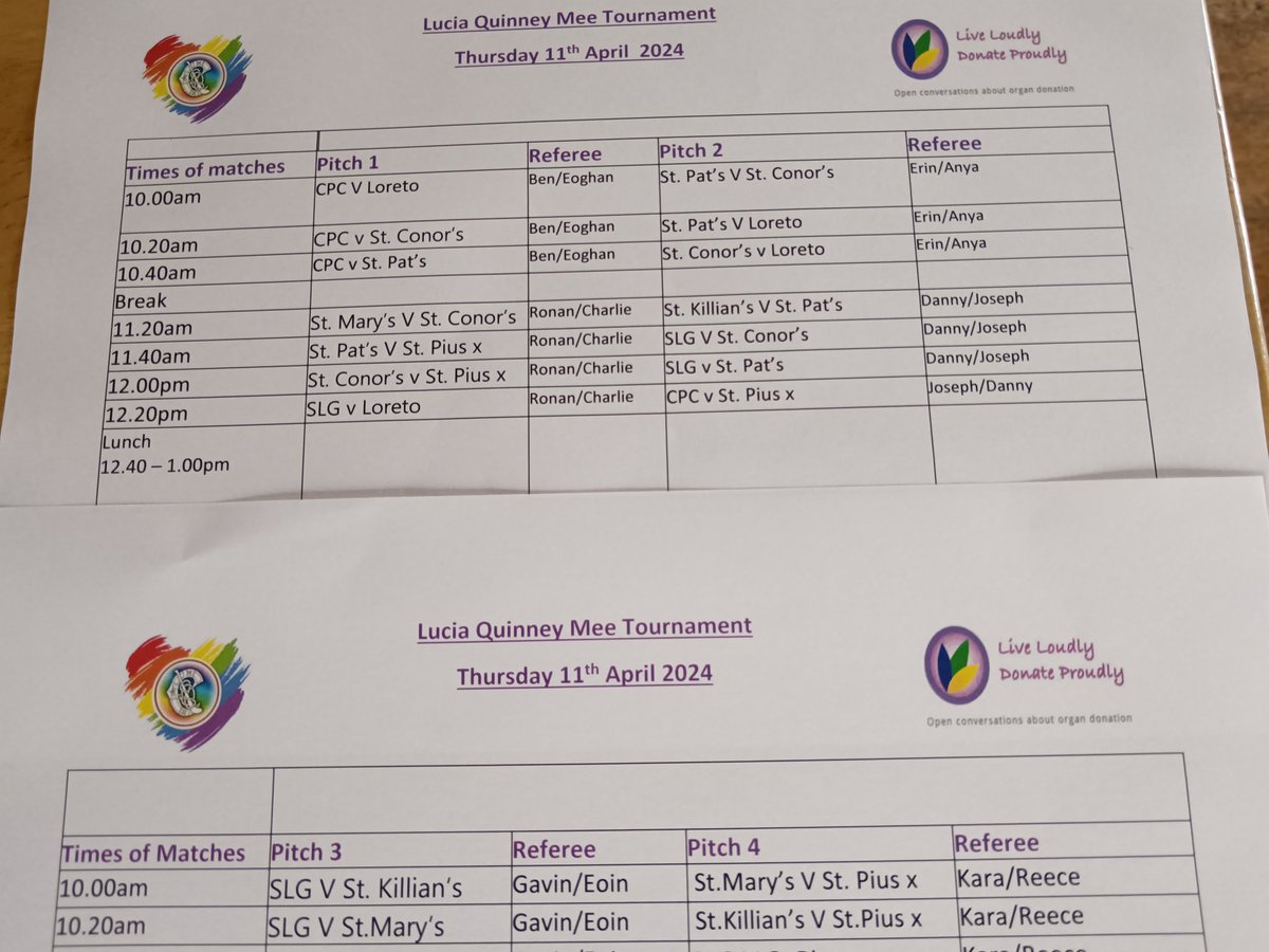 We are delighted to be back at the annual Lucia Quinney Mee Regional Camogie Tournament hosted by @CpcBallycastle. The weather is being kind so far for a day to raise awareness of organ donation and encourage conversations with young people, Lucia's passion and legacy.