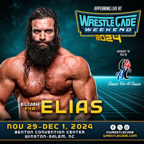 🚨 #WrestleCade Weekend returns with 1st time guest Elijah fka Elias. Brought to you by our friends at Cases For A Cause. Benton Convention Center Winston-Salem, NC Nov 29-30 & Dec 1 🎟 at wrestlecade.com/tickets