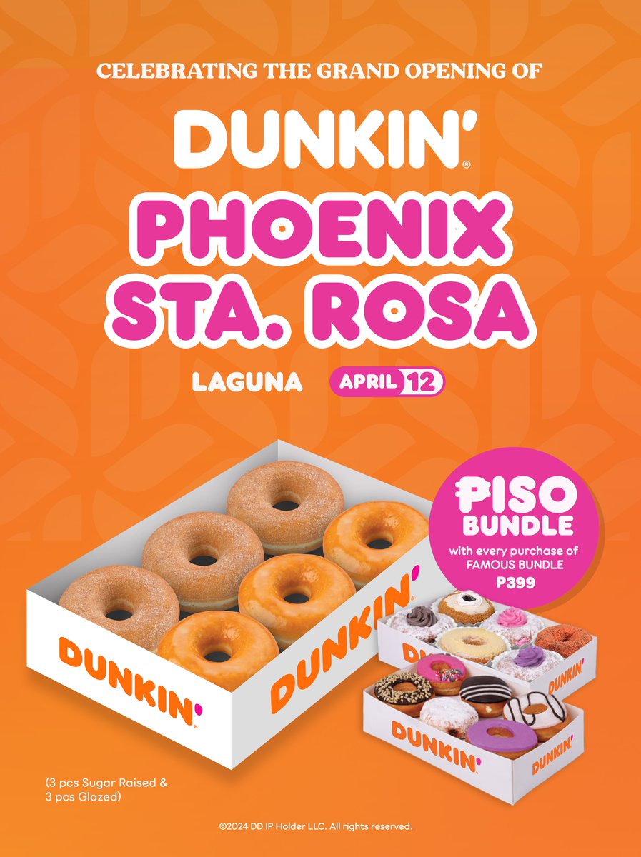 TGIF with 2 NEW Dunkin' stores opening TOMORROW! #DunkinPH 📍 San Nicolas I, Magalang Pampanga 📍 Phoenix Gasoline Station Sta Rosa-Tagaytay Road Brgy. Don Jose City of Sta Rosa Laguna