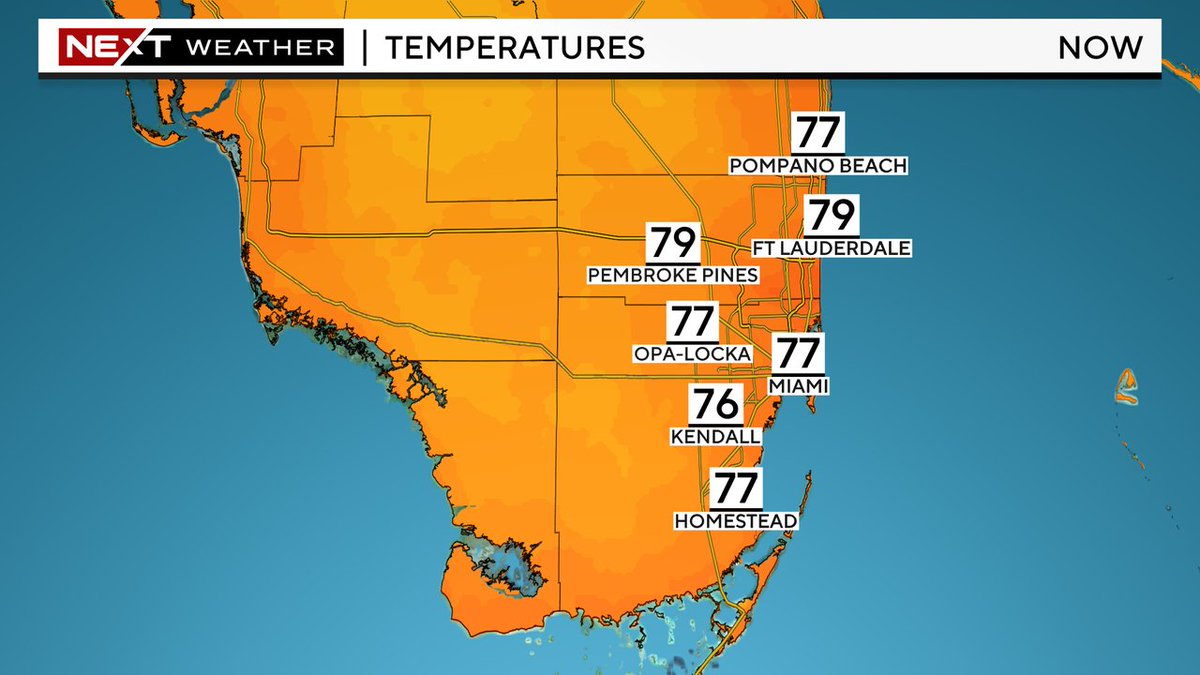 Warm, humid start this THURSDAY with upper 70s across #SouthFlorida The HEAT is on this afternoon as highs soar to the upper 80s and low 90s. I am tracking a cold front on @CBSMiami