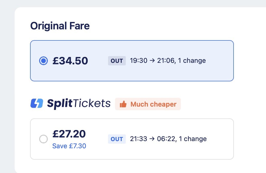 GarnishtheDave's tweet image. @thetrainpal Hi, why when I choose split ticket, it chages the times to go over night. Can I still travel at 19.30 if I choose #SplitTickets? It's confusing. Thanks