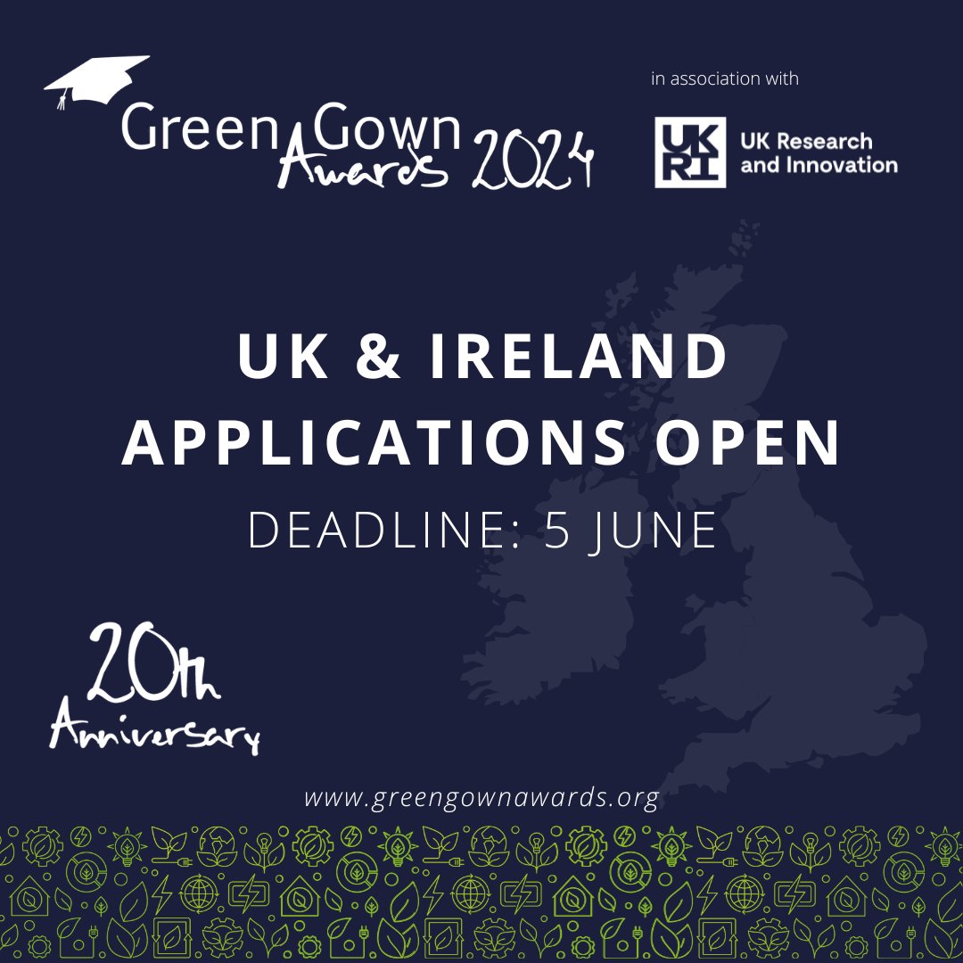 The 2024 @greengowns awards, in association w/ @UKRI_News, have launched! Free to enter. Get recognition for your sustainability journey & visit bit.ly/3KvcUUl for categories & how to enter. If you're at CCCU & need application help, Peter Rands is available to support!