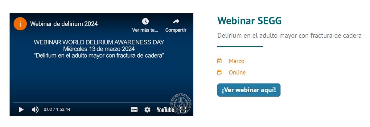 Ya está disponible en nuestra web el webinar organizado por la @seggeriatria con motivo del World Delirium Awareness Day: 👉🏻'Delirium en el adulto mayor con fractura de cadera'. Accede aquí📲sefraos.es/webinar-segg-d…