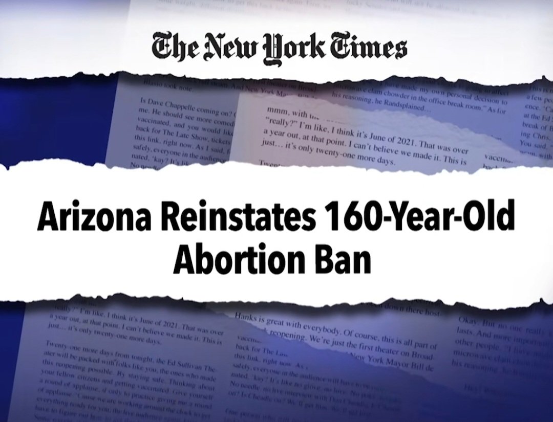 Arizona reinstates a 160yo law from 1864 banning abortion. Scary times. #AbortionBan #USPolitics #AbortionIsHealthcare