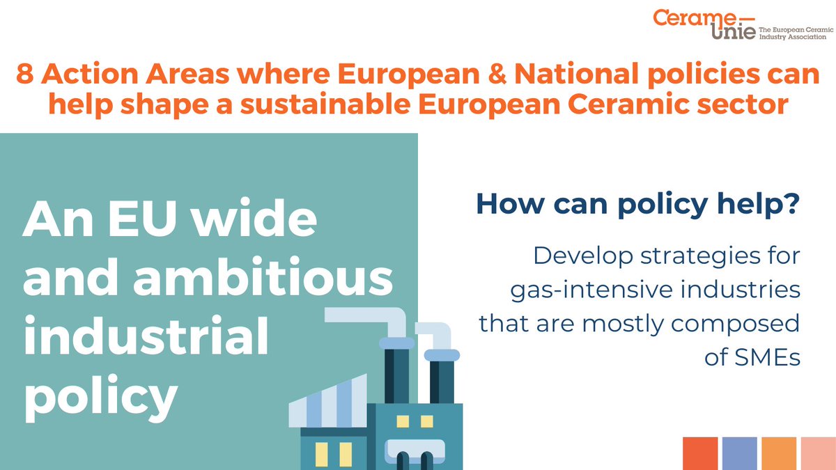 Action Areas: 1. An #EU wide and ambitious #industrial #policy. How can Policy Help? READ more in the Ceramic Manifesto 24-29 👉 bit.ly/3R0ubXp #essentialceramics