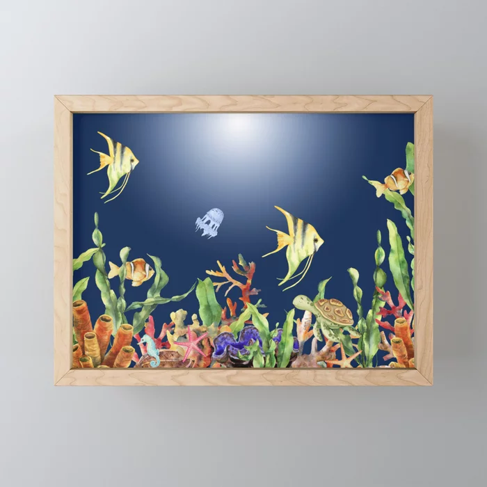 A Magical And Mysterious Evening At The Coral Reef Framed Mini Art Print. Save 40% today. A great time to get some #birthday #gifts for kids. #sealife art. society6.com/product/a-magi…
