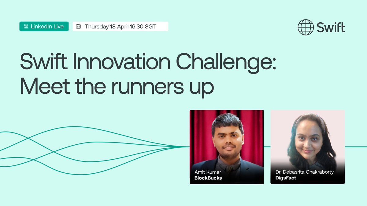 Exciting news!🌟 We'll be showcasing the remarkable solutions of our Swift Innovation Challenge runners up in a special LinkedIn Live on Thursday 18 April. We'll hear Amit Kumar from @pays_crypto, our Challenge 1 runner-up, showcase their solution to help make instant…