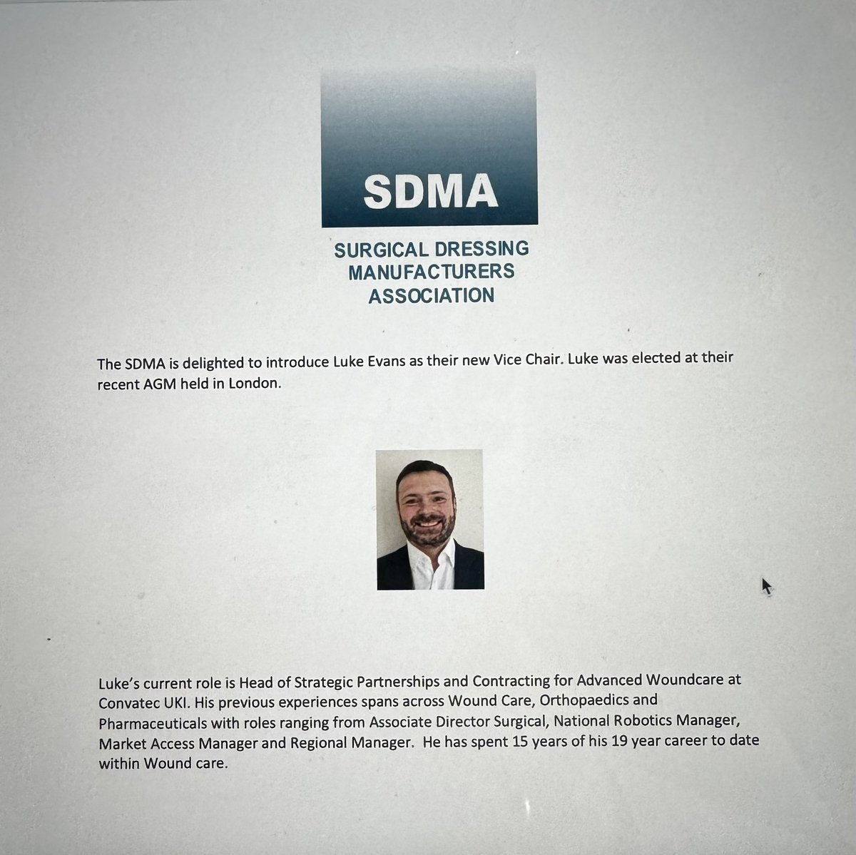 Newly appointed Vice Chair of the SDMA 
#woundcare
#dressings
#nhs
#HealthcareInnovation