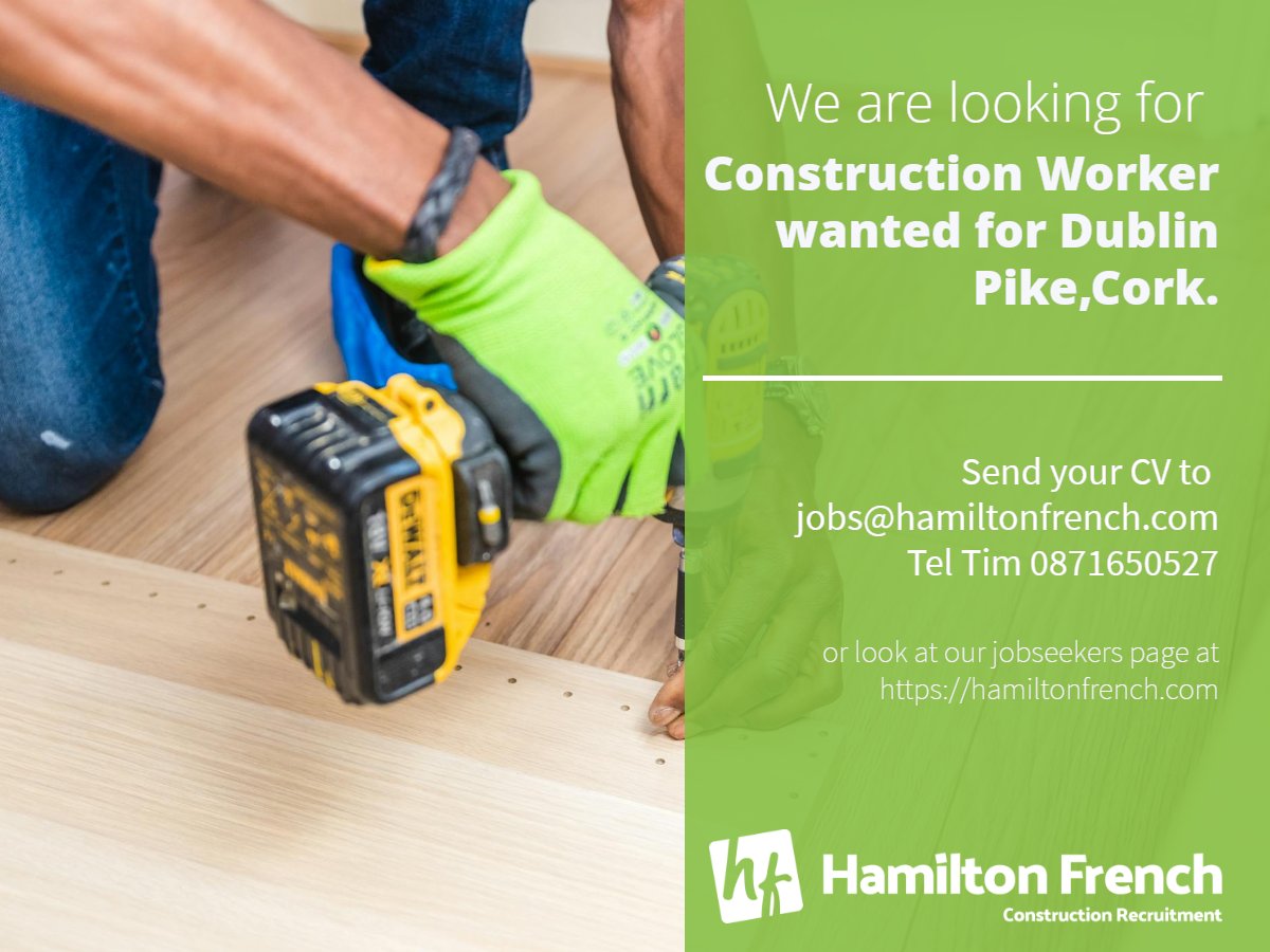 Construction Worker wanted for Dublin Pike, Cork will have to have own transport.

#constructionworkers #CorkJobs #jobfairycork #constructionjobs #Cork